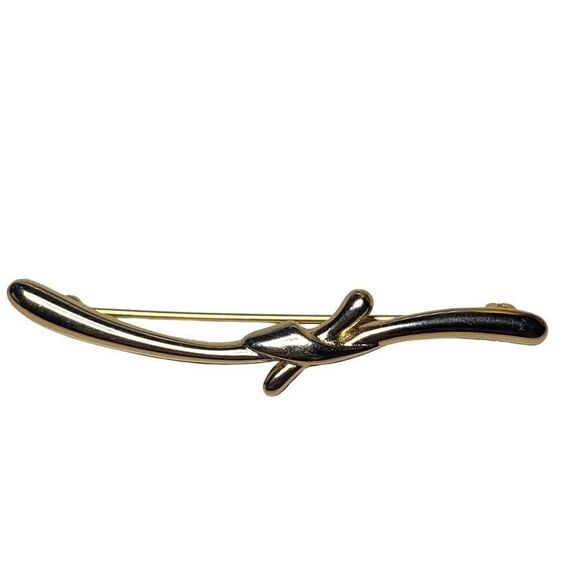 Vintage Monet Signed 2" Gold Tone Modernist Bar Pin - Picture 1 of 6